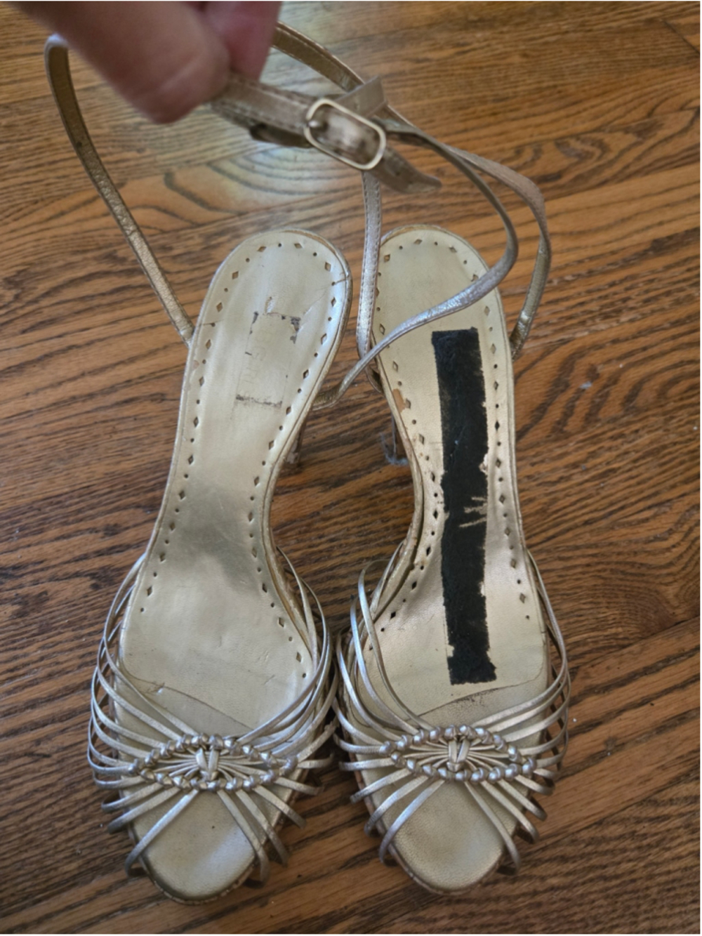 Women's BCBG Gold Strappy Cork Heel Sandals-size 9.5